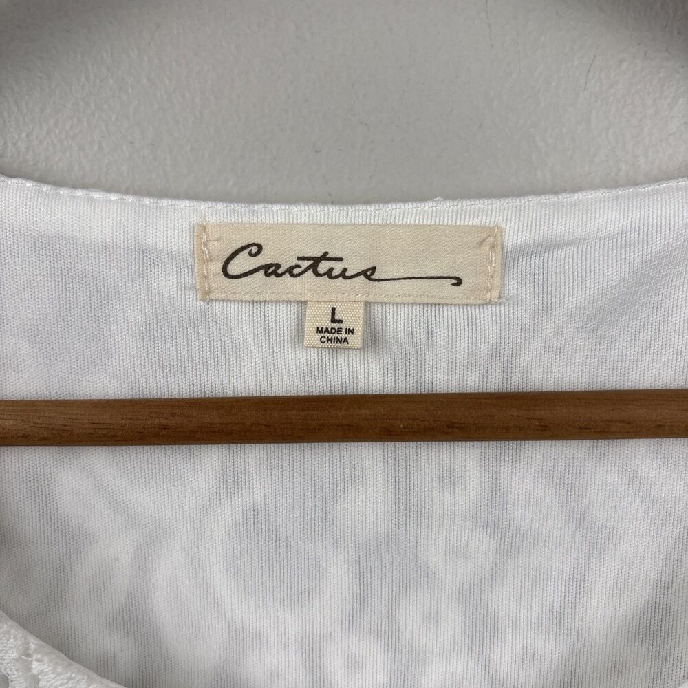 Cactus Brand Women's Lace Blouse Large White Lined Long Sleeve Ruffled Feminine - Picture 3 of 11